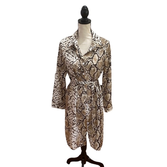 SHEIN Dresses & Skirts - Long Sleeve Snake Print Belted Button Up Dress